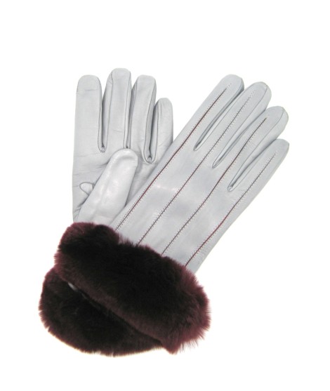 Sermoneta Gloves Guanto Nappa con intarsi a contrasto e bordo Rex Grigio Perla/Bordeaux