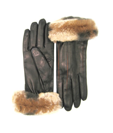 Sermoneta Gloves Guanto Nappa Con Intarsi A Contrasto E Bordo Rex Nero/Cognac