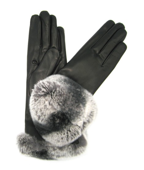 Sermoneta Gloves Guanto Nappa con risvolto Rex fodera cashmere. Nero