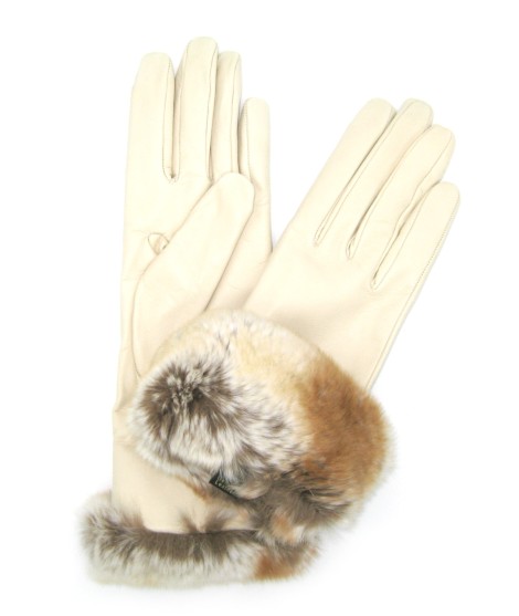 Sermoneta Gloves Guanto Nappa con risvolto Rex fodera cashmere. Panna