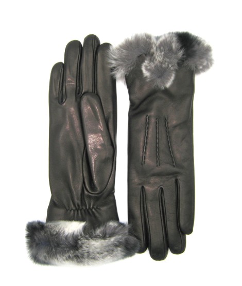 Sermoneta Gloves Guanto Nappa Fodera Cashmere Bordo Rex Nero