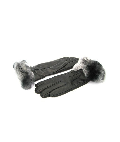 Sermoneta Gloves Guanto Nappa Fodera Cashmere Bordo Rex Nero