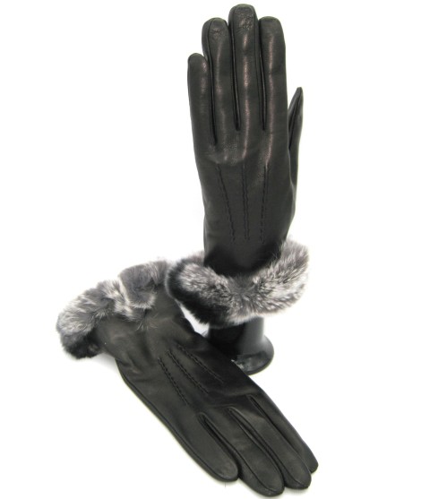 Sermoneta Gloves Guanto Nappa Fodera Cashmere Bordo Rex Nero