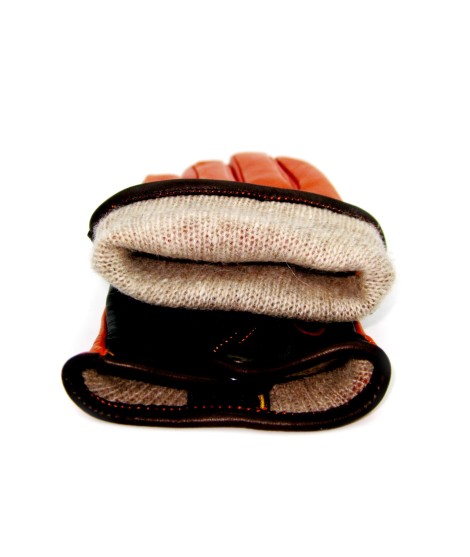 Sermoneta Gloves Guanto Nappa Fodera Cashmere Touch Screen Arancio/Moro