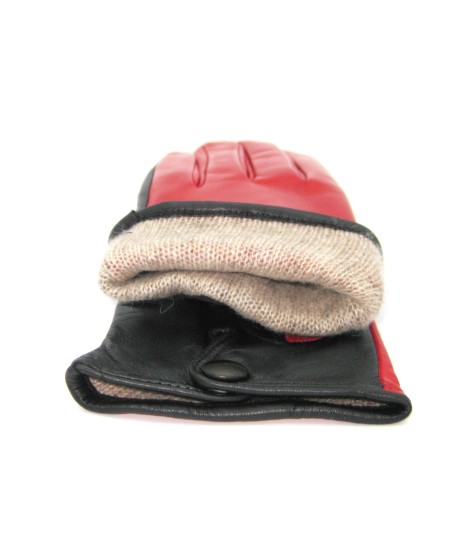 Sermoneta Gloves Guanto Nappa Fodera Cashmere Touch Screen Rosso/Nero
