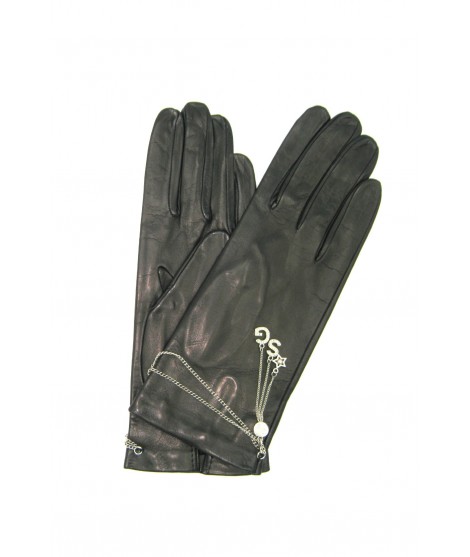 Sermoneta Gloves Guanto Nappa fodera seta con Catenina e Ciondolo Nero