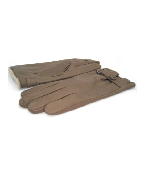 Sermoneta Gloves Guanto Nappa Foderato Cashmere Con Cinturino Fango