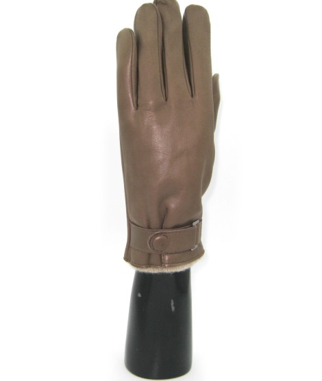 Sermoneta Gloves Guanto Nappa Foderato Cashmere Con Cinturino Fango