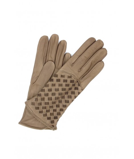 Sermoneta Gloves Guanto nappa foderato cashmere con intreccio Fango