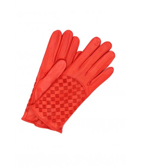 Sermoneta Gloves Guanto nappa foderato cashmere con intreccio Rosso