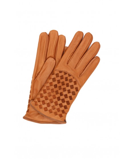 Sermoneta Gloves Guanto nappa foderato cashmere con intreccio Tan