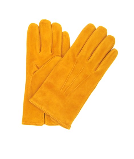 Sermoneta Gloves Guanto uomo in Nappa scamosciata fodera cashmere Giallo ocra