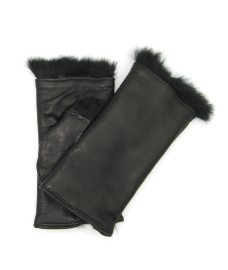 Sermoneta Gloves Manicotto 2bt foderato in Lapin Nero