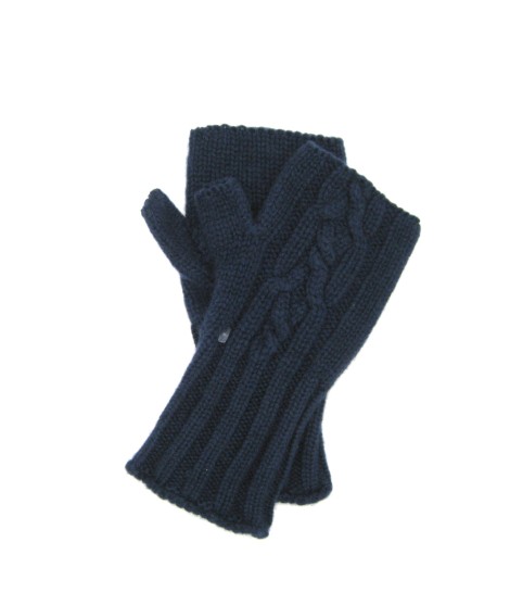 Sermoneta Gloves Manicotto 2bt in 100% Cashmere Treccia Navy