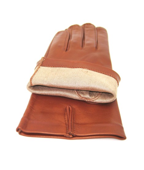 Sermoneta Gloves Guanto Nappa Fodera Seta Cognac