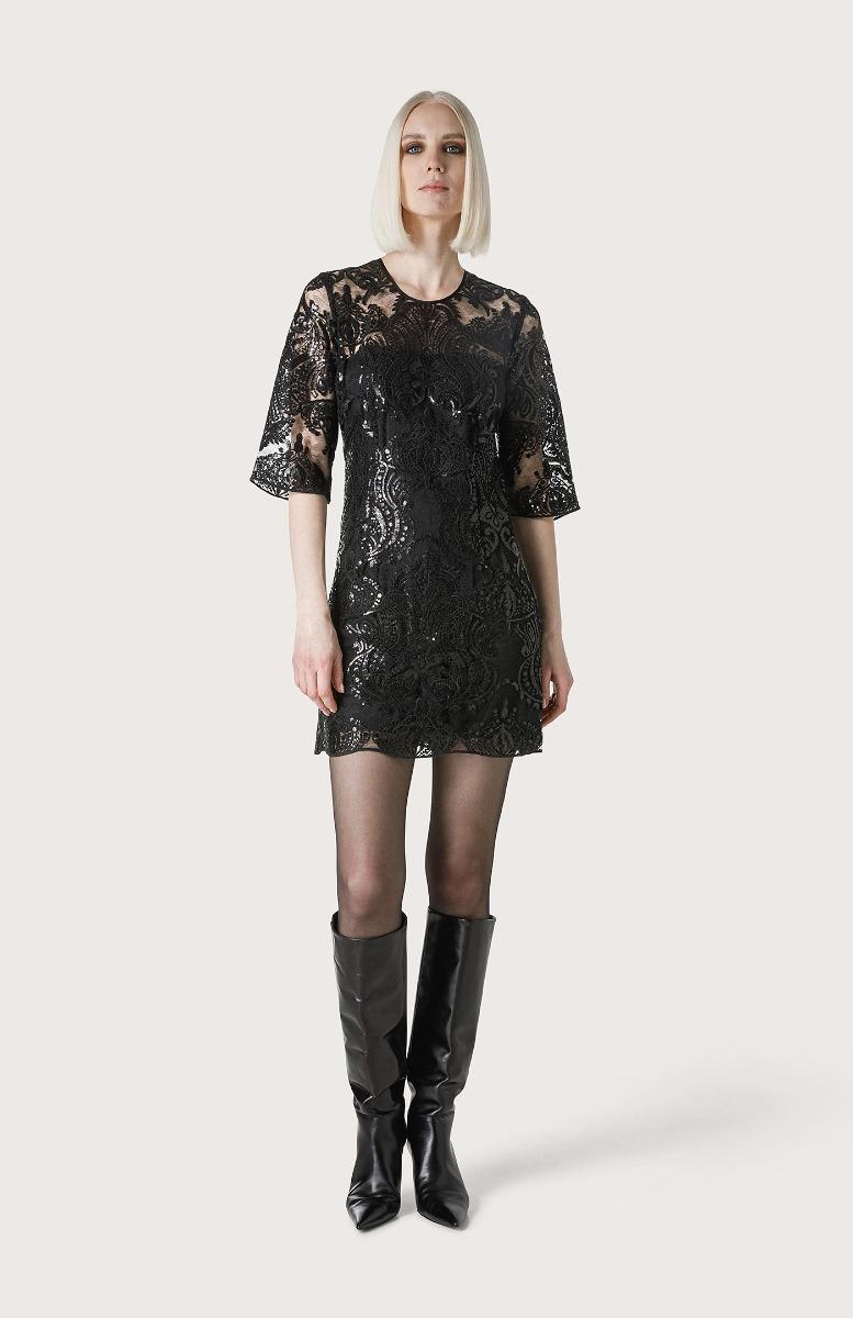 Seventy Abito In Pizzo Ricamato Con Sottoveste - Col. Nero