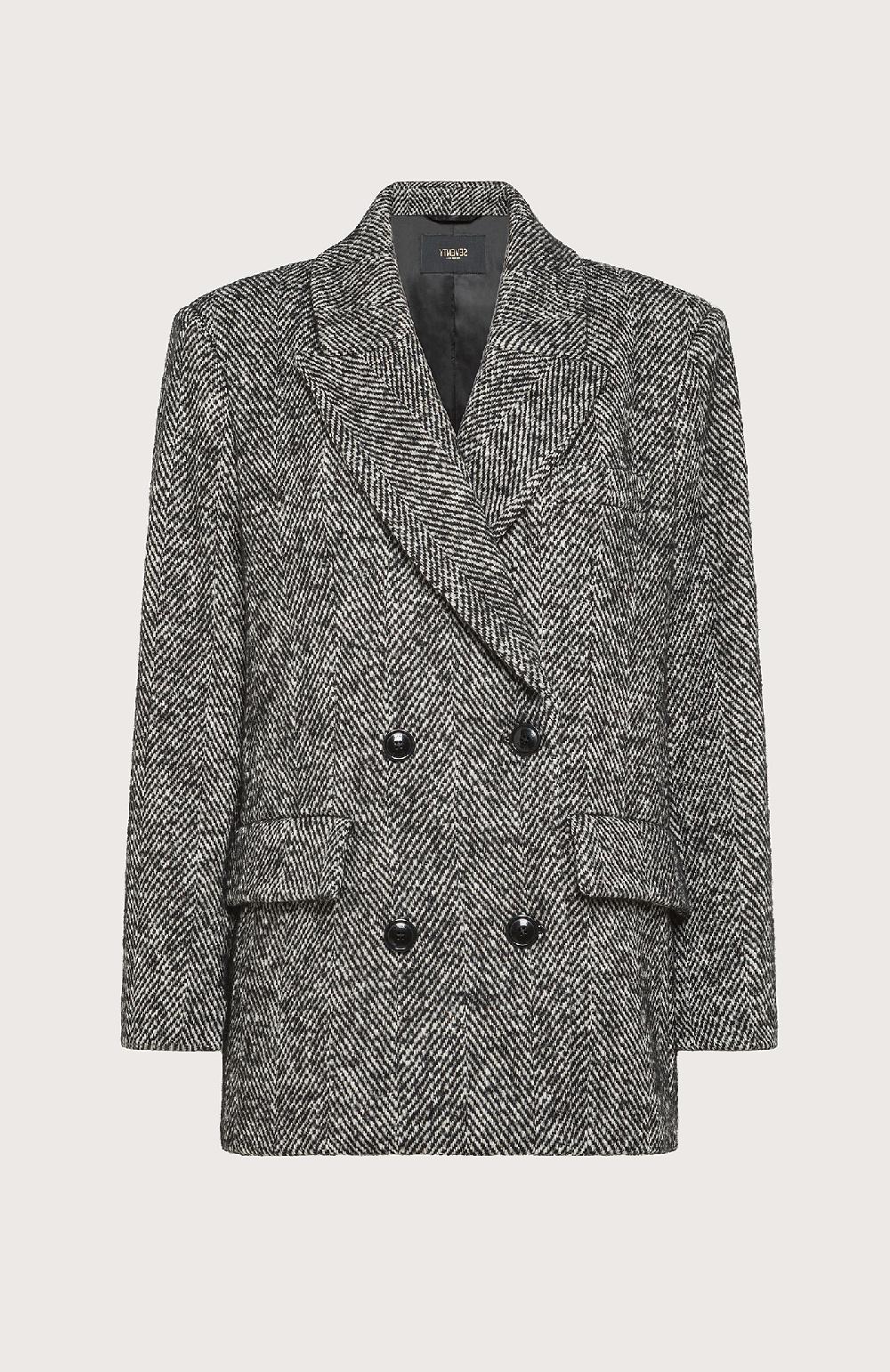 Seventy Cappotto doppiopetto corto in misto lana - Col. Nero