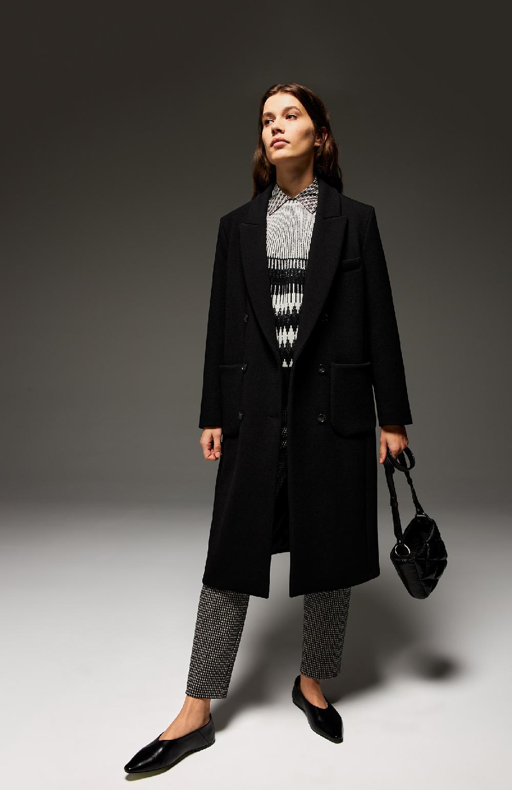 Seventy Cappotto Doppiopetto In Misto Lana Bistretch - Col. Nero