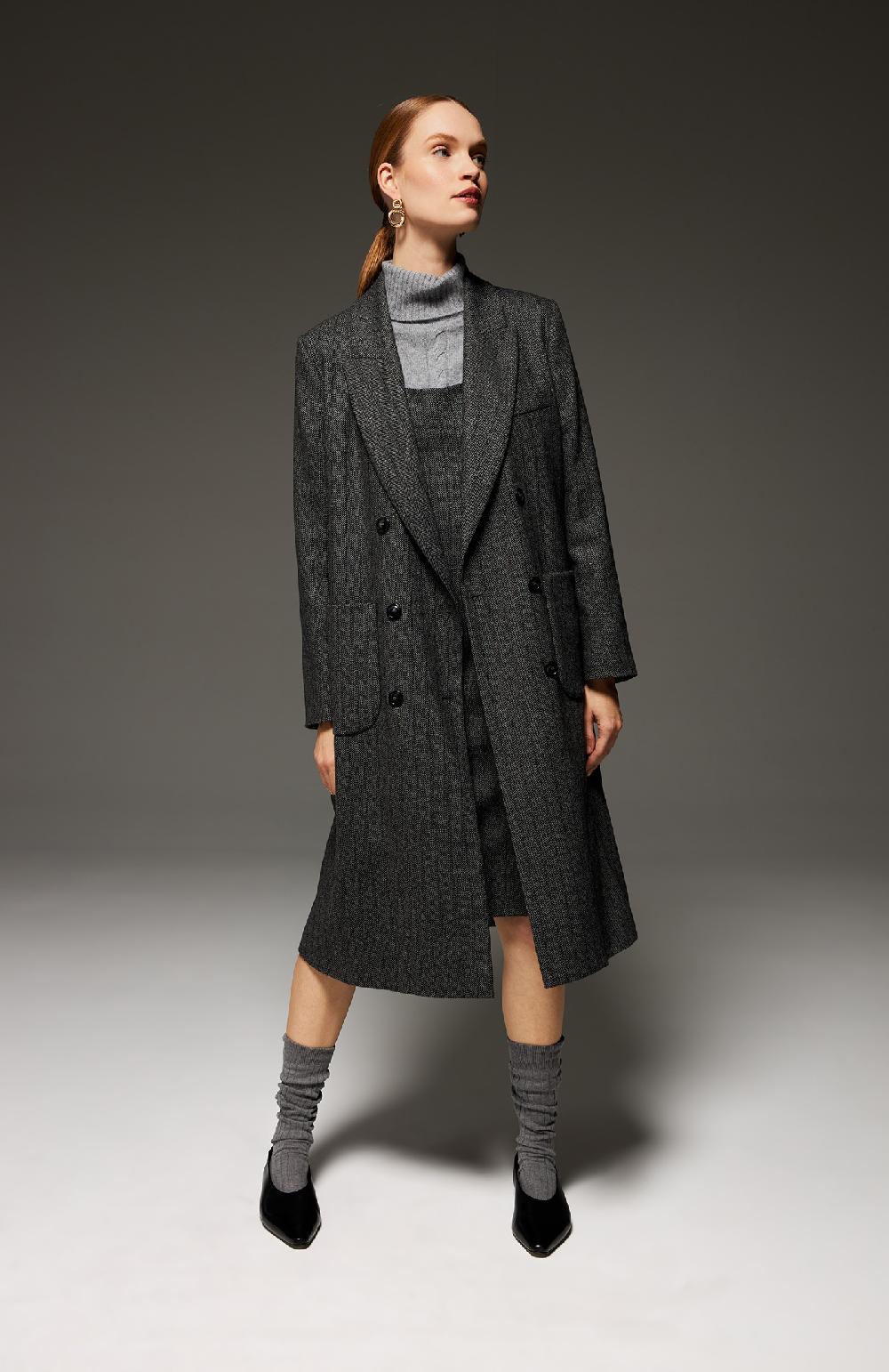 Seventy Cappotto Doppiopetto In Misto Lana Gessata Lurex - Col. Grigio