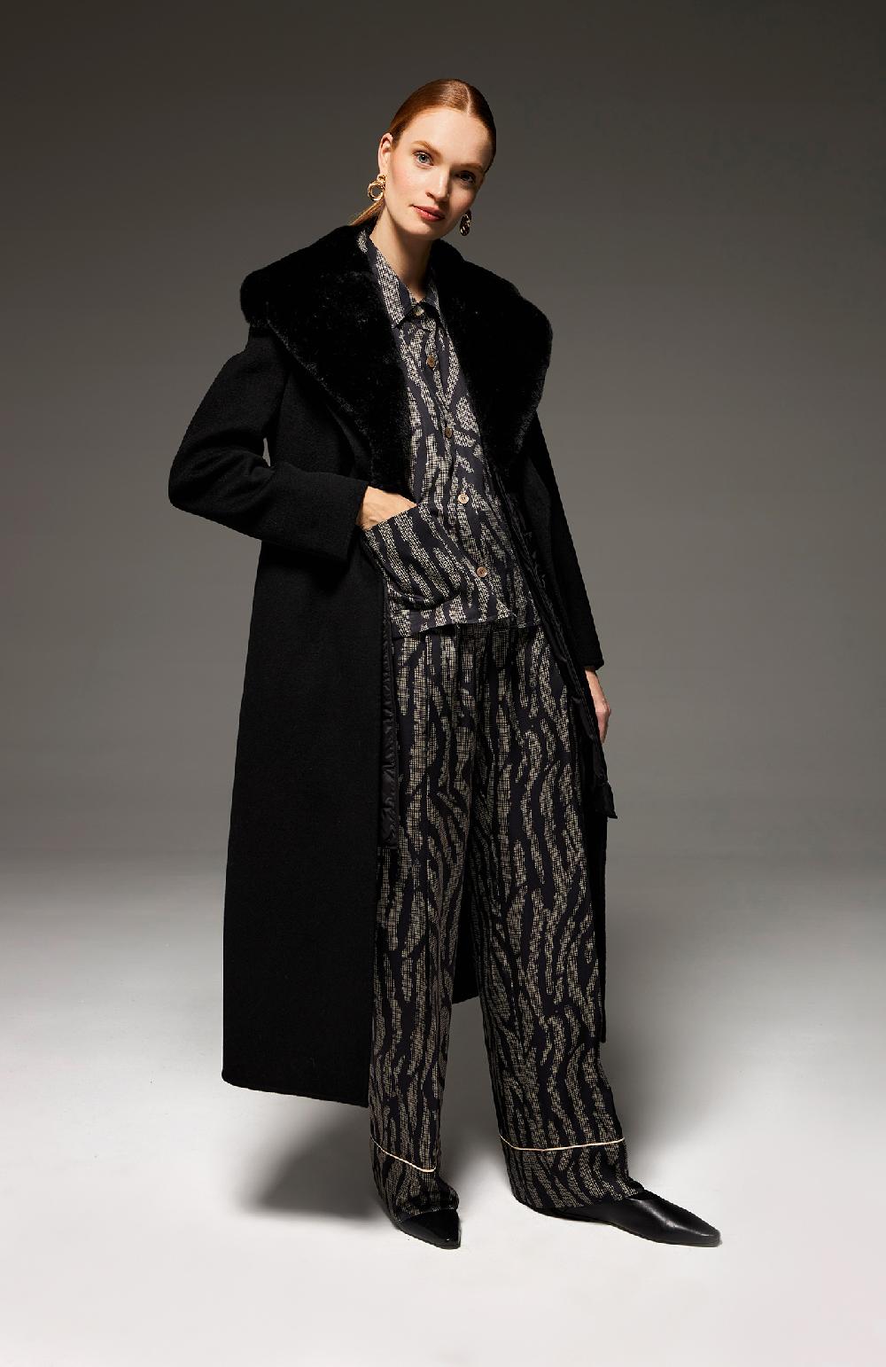 Seventy Cappotto Stile Vestaglia In Panno Double Con Collo In Ecopelliccia - Col. Nero