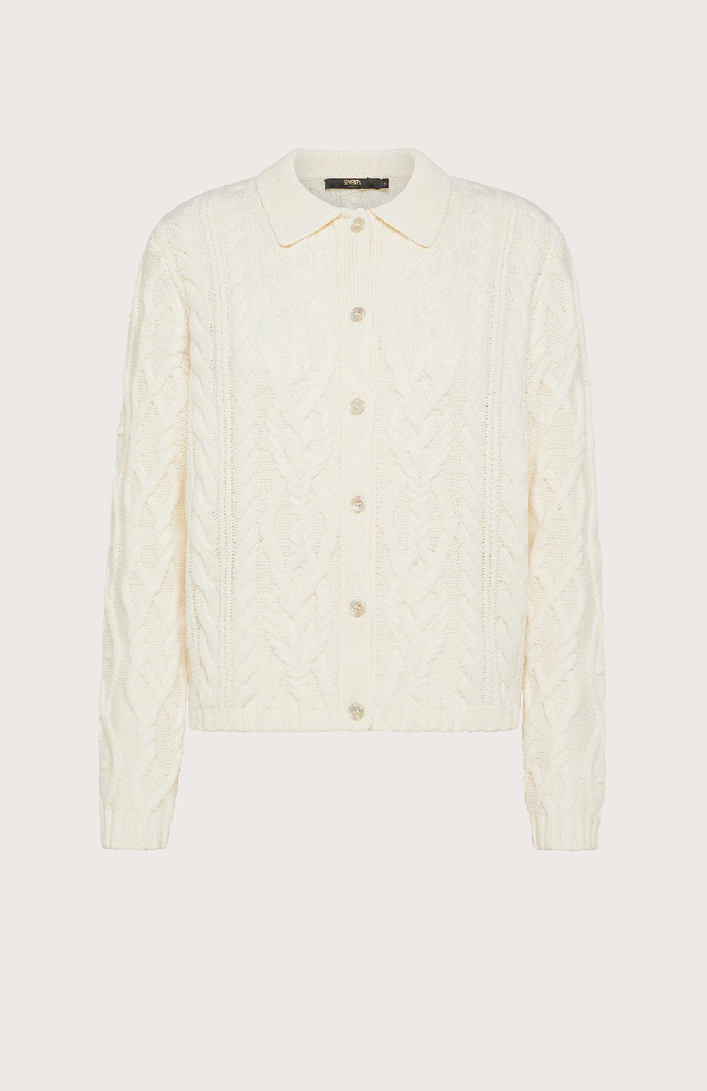 Seventy Cardigan a trecce con colletto in punto norvegese - Col. Neutro