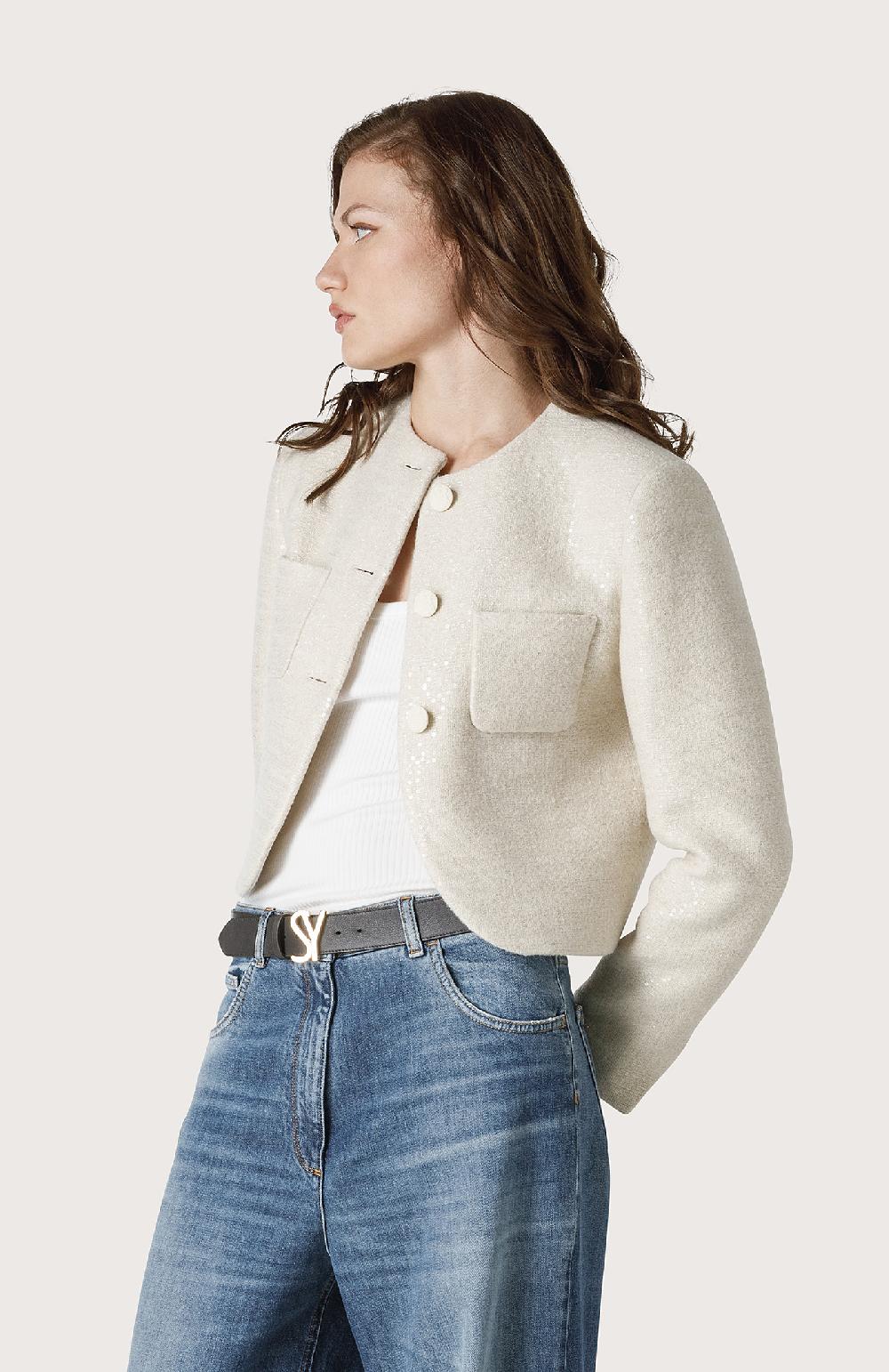 Seventy Giacca Corta In Chanel E Paillettes - Col. Bianco