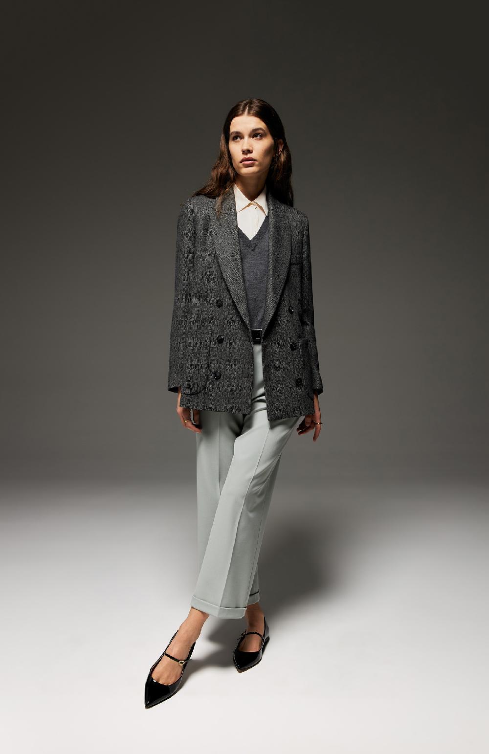 Seventy Giacca Doppiopetto In Misto Lana Gessata Lurex - Col. Grigio