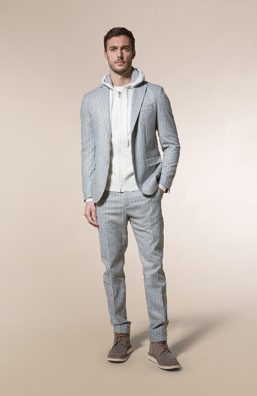 Seventy Giacca Monopetto In Gessato Cardato Misto Lana - Col. Grigio