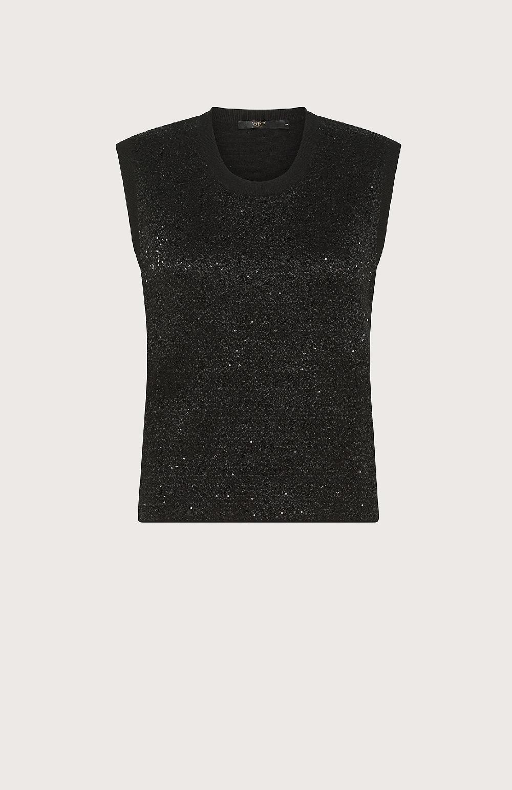 Seventy Girocollo in maglia senza maniche con paillettes - Col. Nero