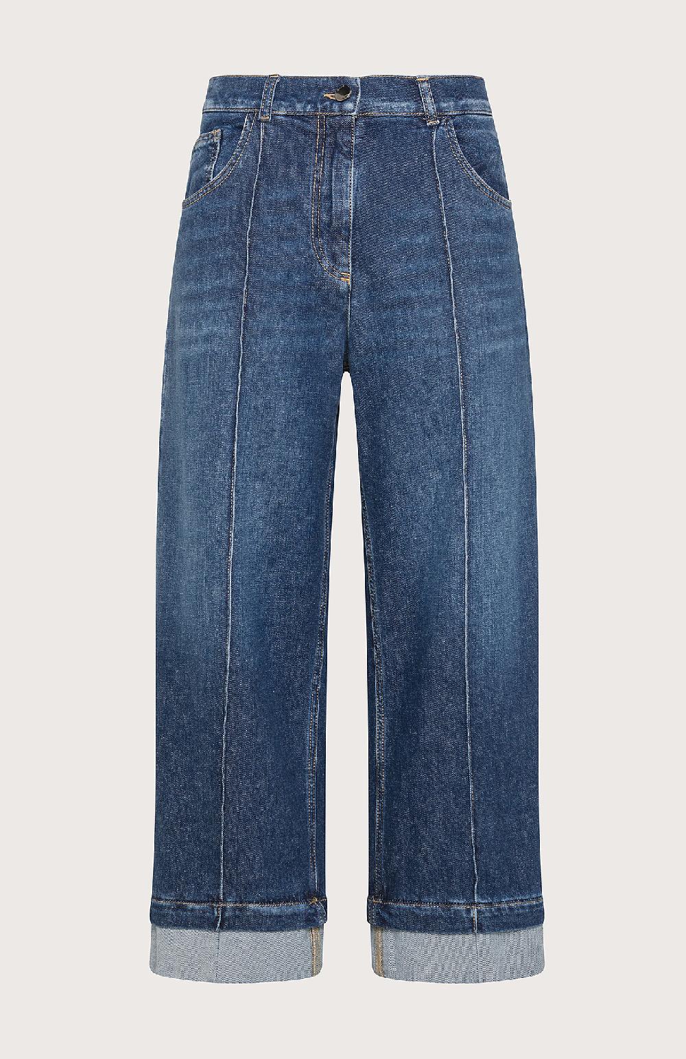 Seventy Jeans alla caviglia con cucitura frontale e orlo ripiegato in denim lavato - Col. Blu