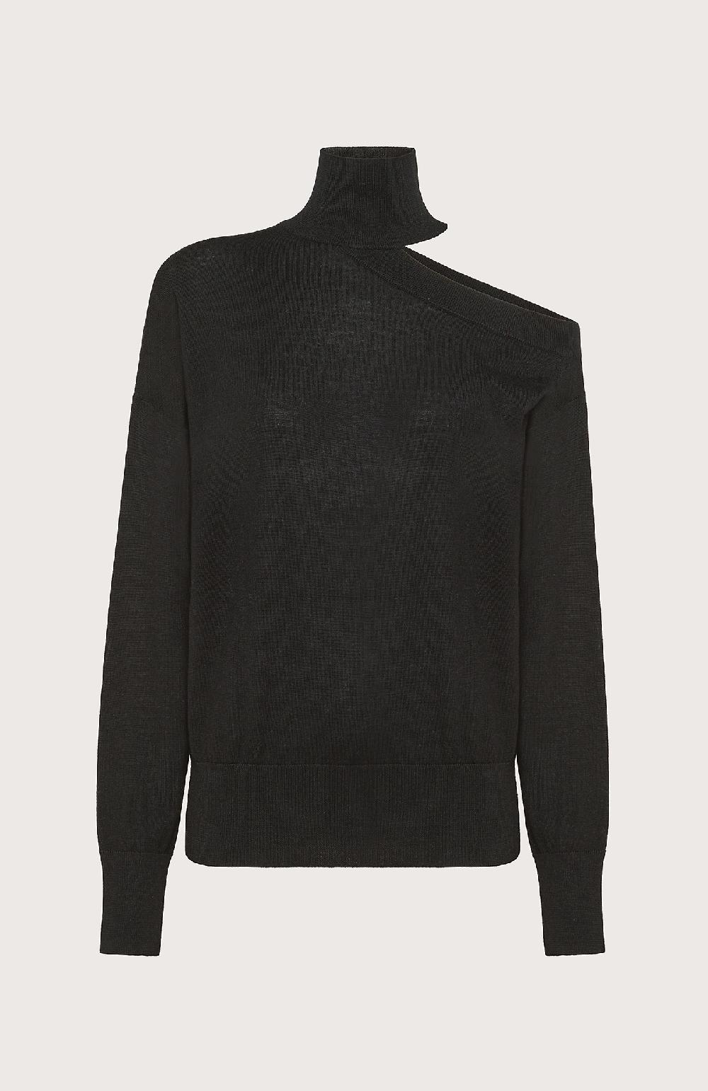 Seventy Maglia asimmetrica in lana merinos - Col. Nero