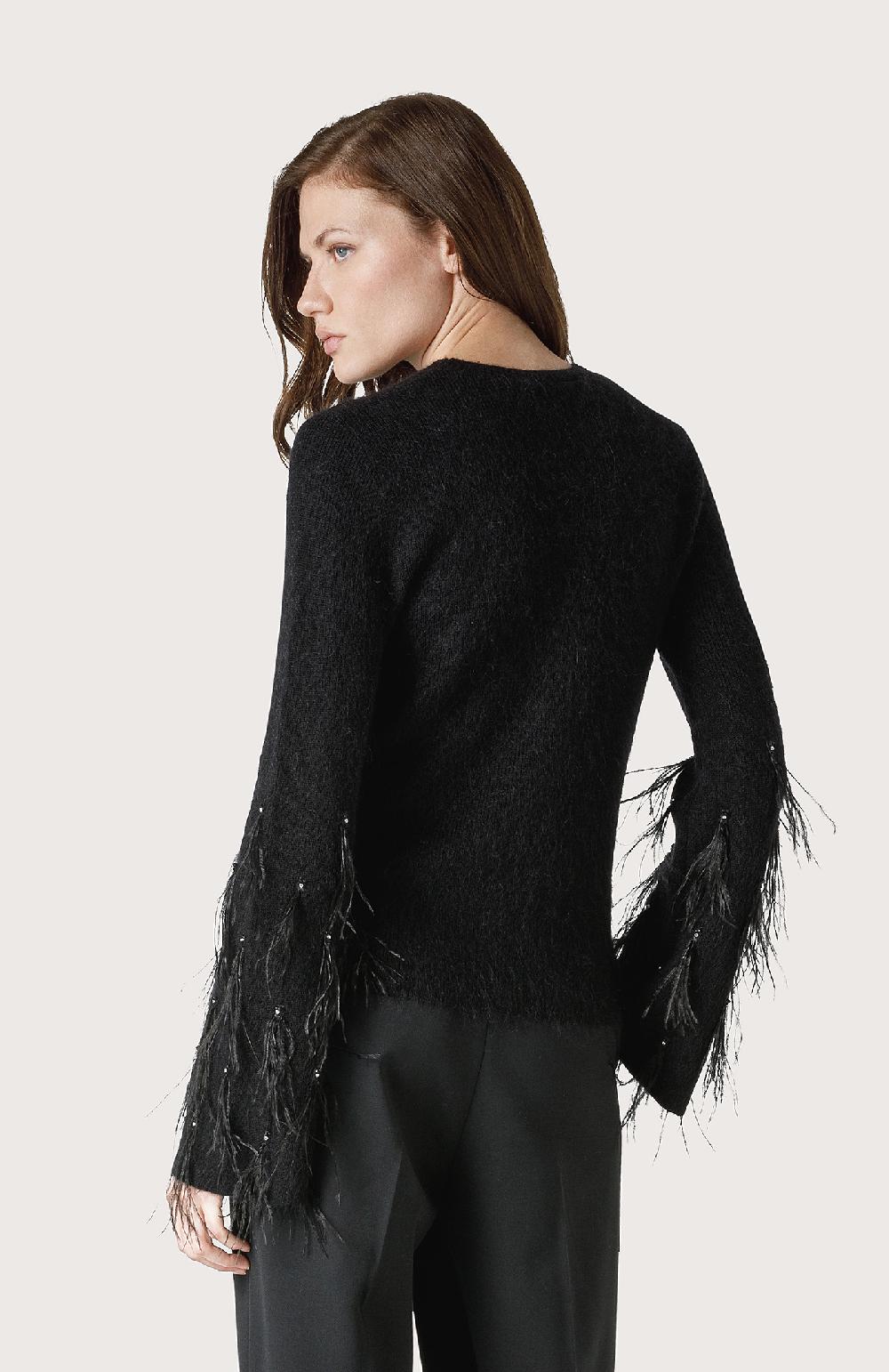 Seventy Maglia Con Piume E Pietre Ricamate A Mano - Col. Nero