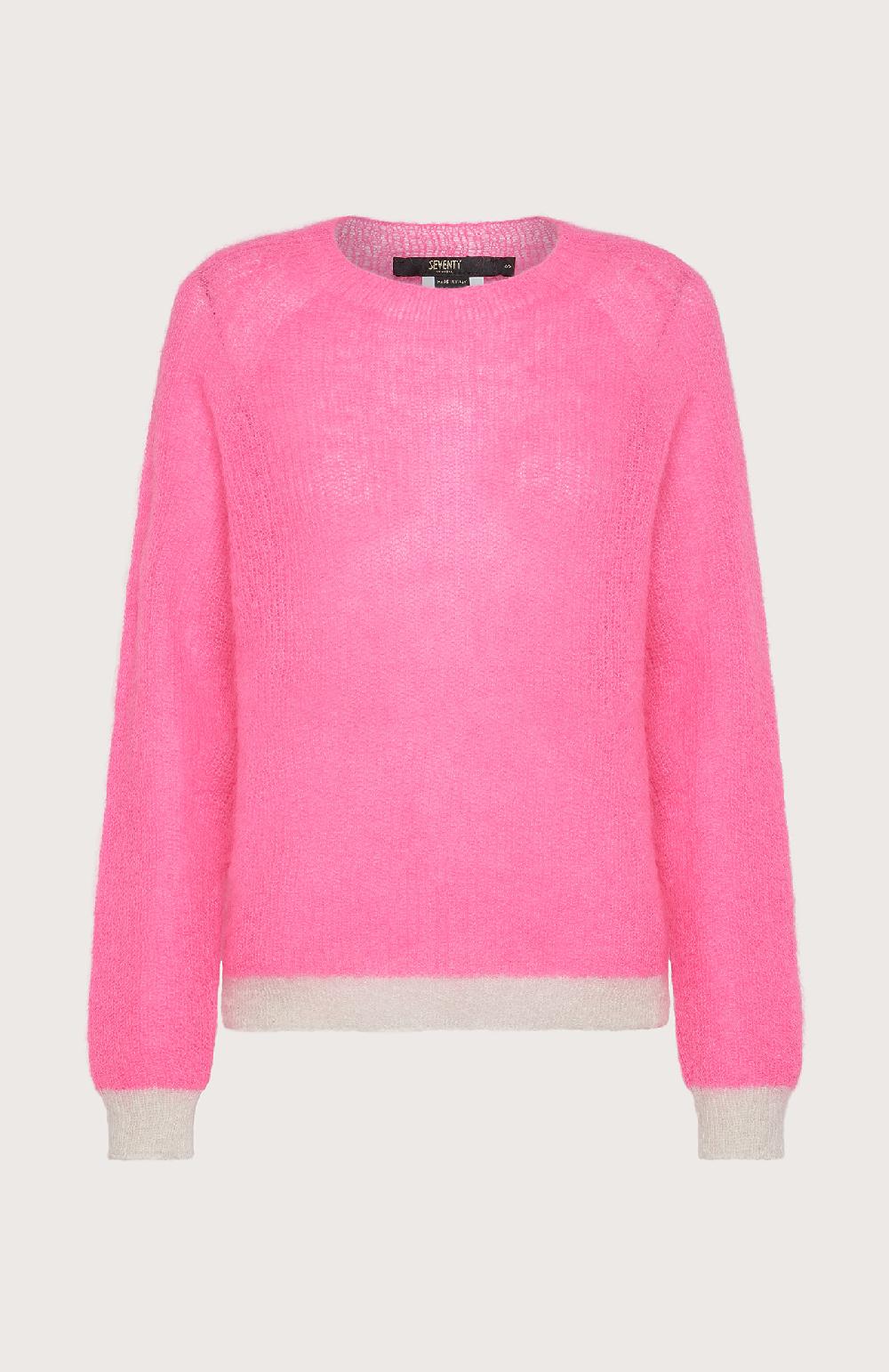 Seventy Maglia girocollo con fondi a contrasto - Col. Rosa