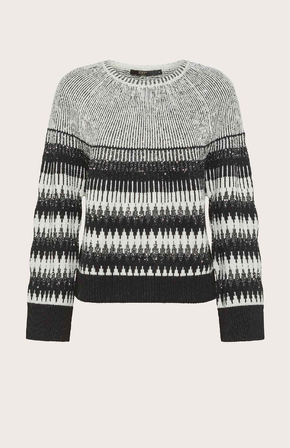 Seventy Maglia girocollo intarsiata con paillettes - Col. Nero