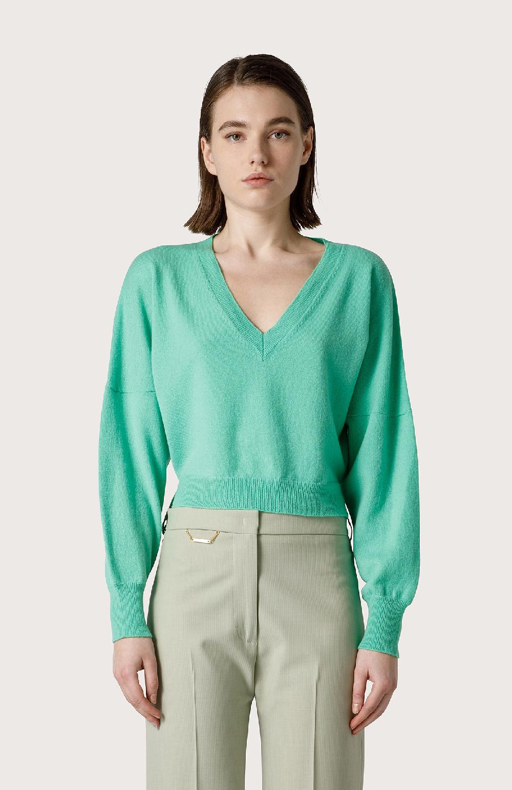 Seventy Maglia In Misto Cashmere Collo A V - Col. Verde