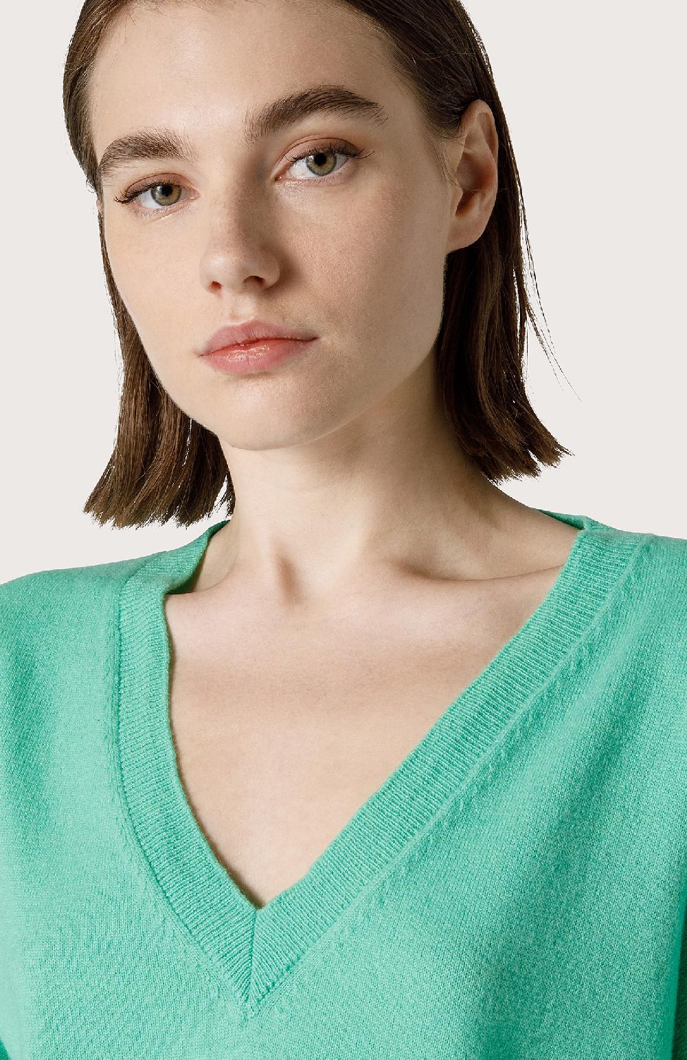 Seventy Maglia In Misto Cashmere Collo A V - Col. Verde