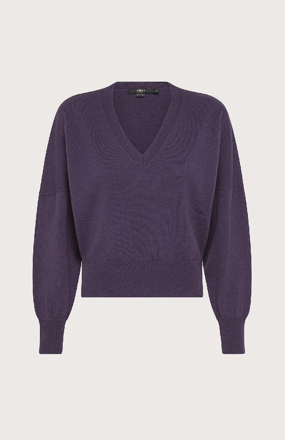 Seventy Maglia In Misto Cashmere Collo A V - Col. Viola