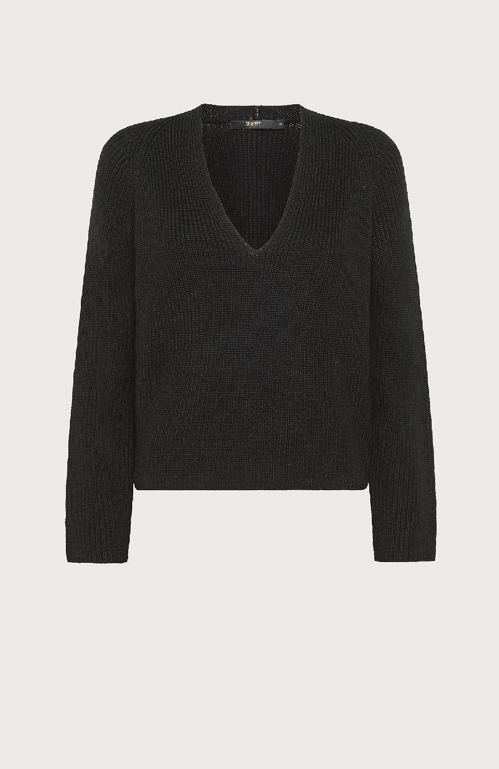 Seventy Maglia scollo a V boxy in costa inglese - Col. Nero