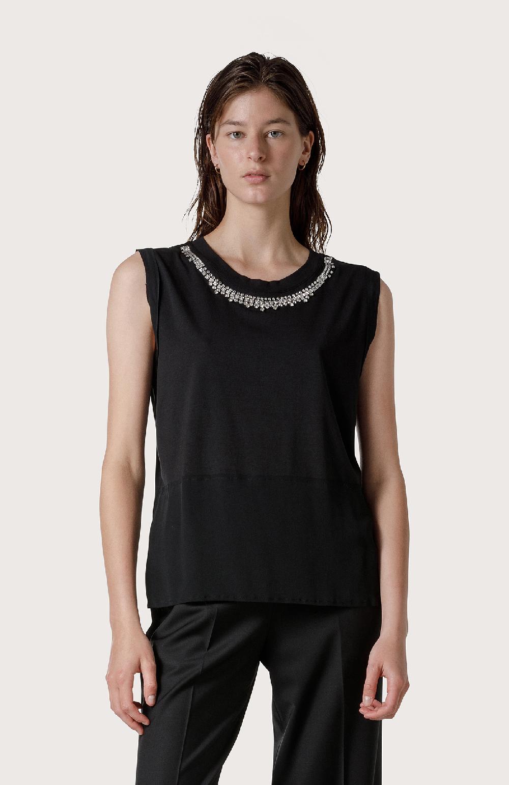 Seventy Maglia Smanicata Con Ricamo Di Strass - Col. Nero