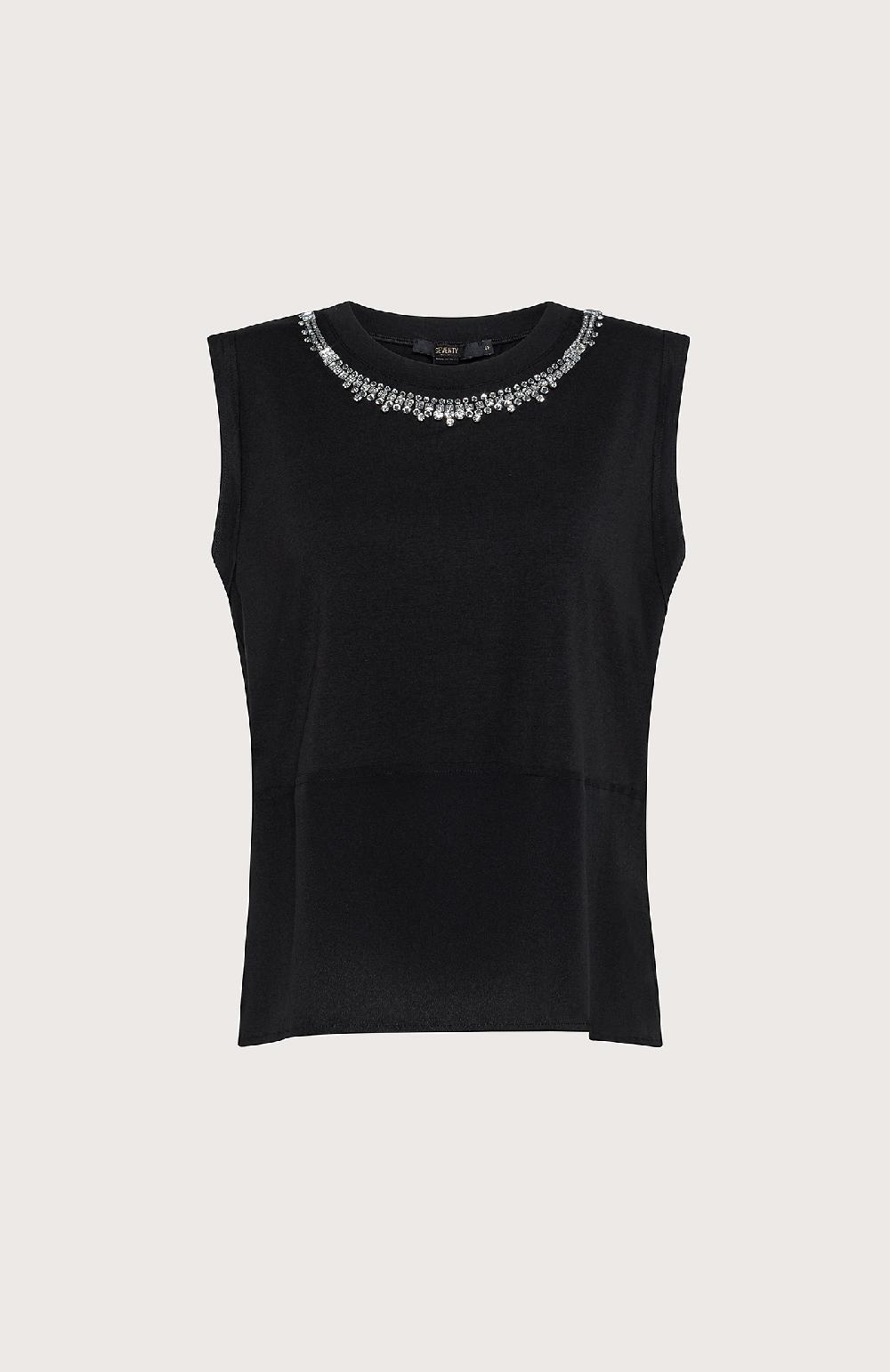 Seventy Maglia smanicata con ricamo di strass - Col. Nero