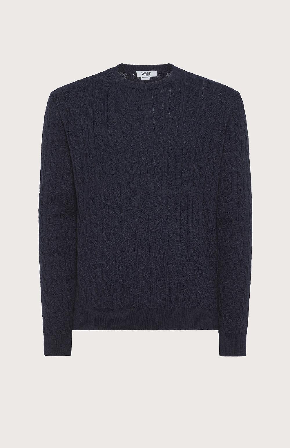 Seventy Maglione girocollo a trecce e coste - Col. Blu