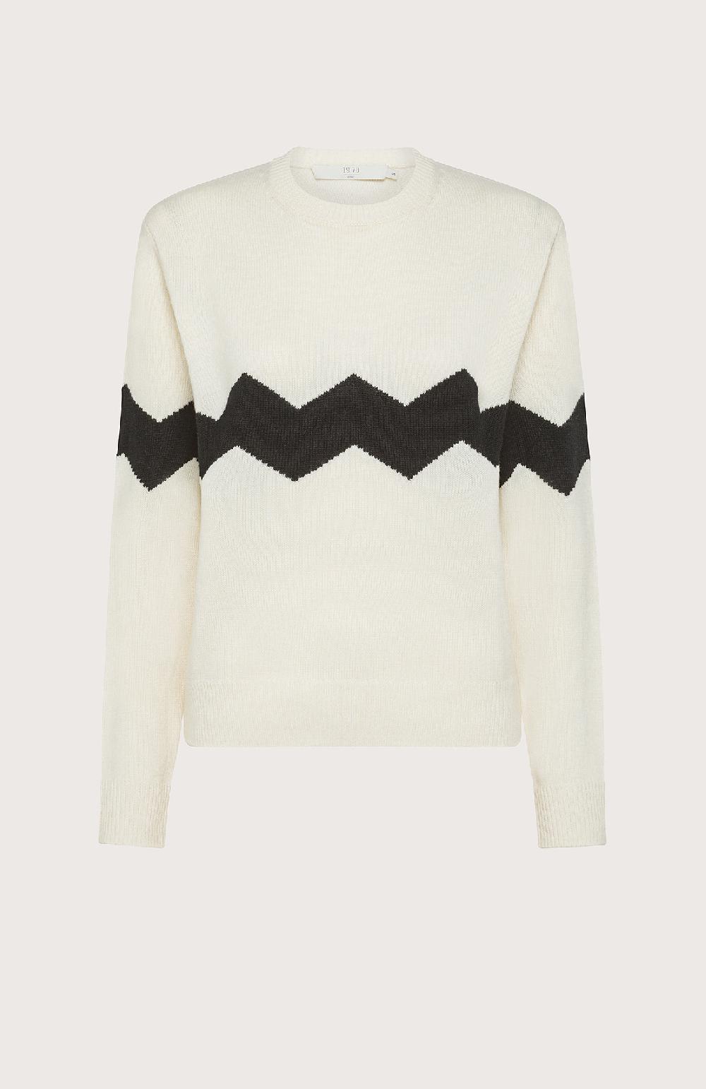 Seventy Maglione girocollo misto lana con intarsio a zig zag - Col. Neutro