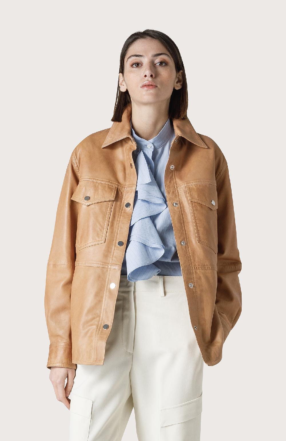 Seventy Overshirt In Pelle Effetto Vintage - Col. Neutro