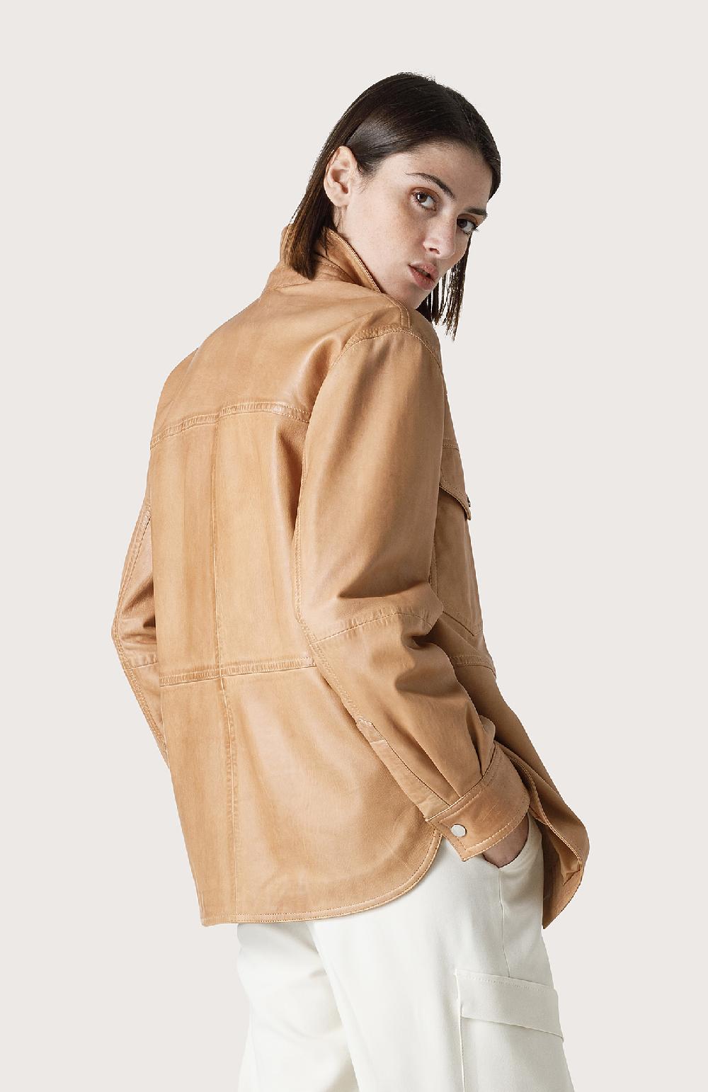 Seventy Overshirt In Pelle Effetto Vintage - Col. Neutro