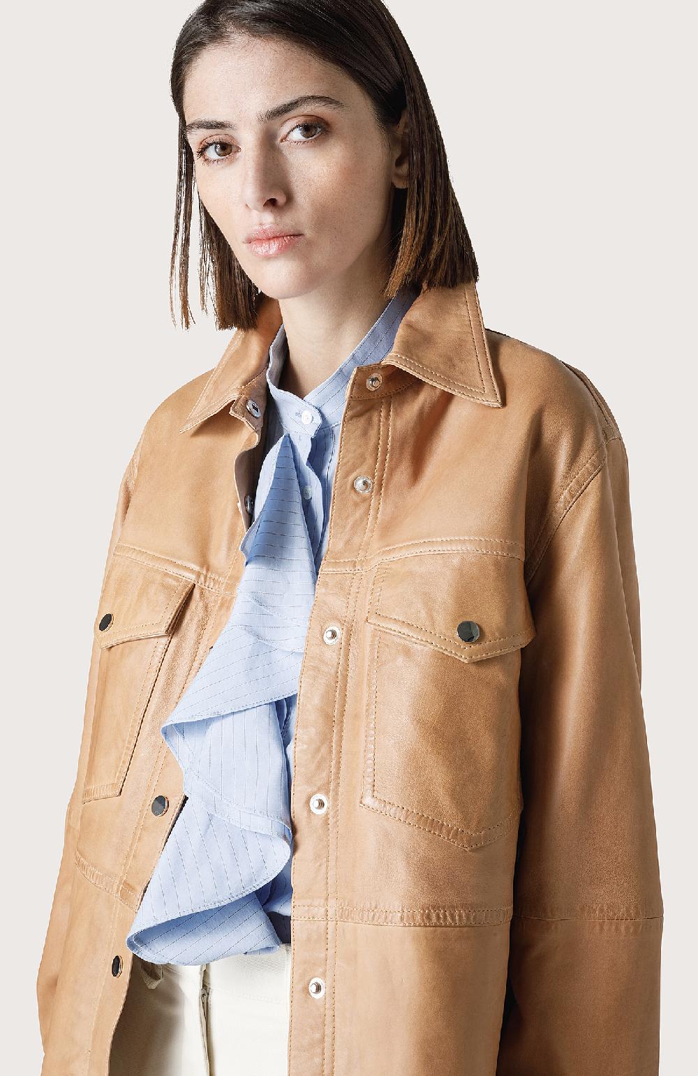 Seventy Overshirt In Pelle Effetto Vintage - Col. Neutro