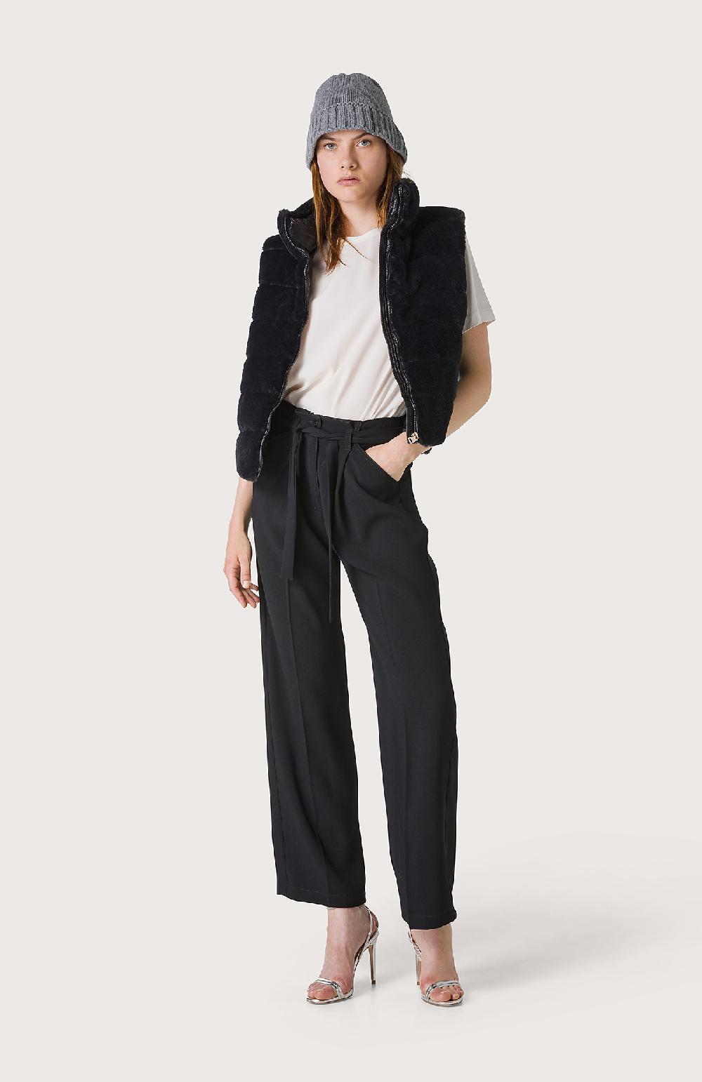 Seventy Pantalone a vita alta con cinturino - Col. Nero