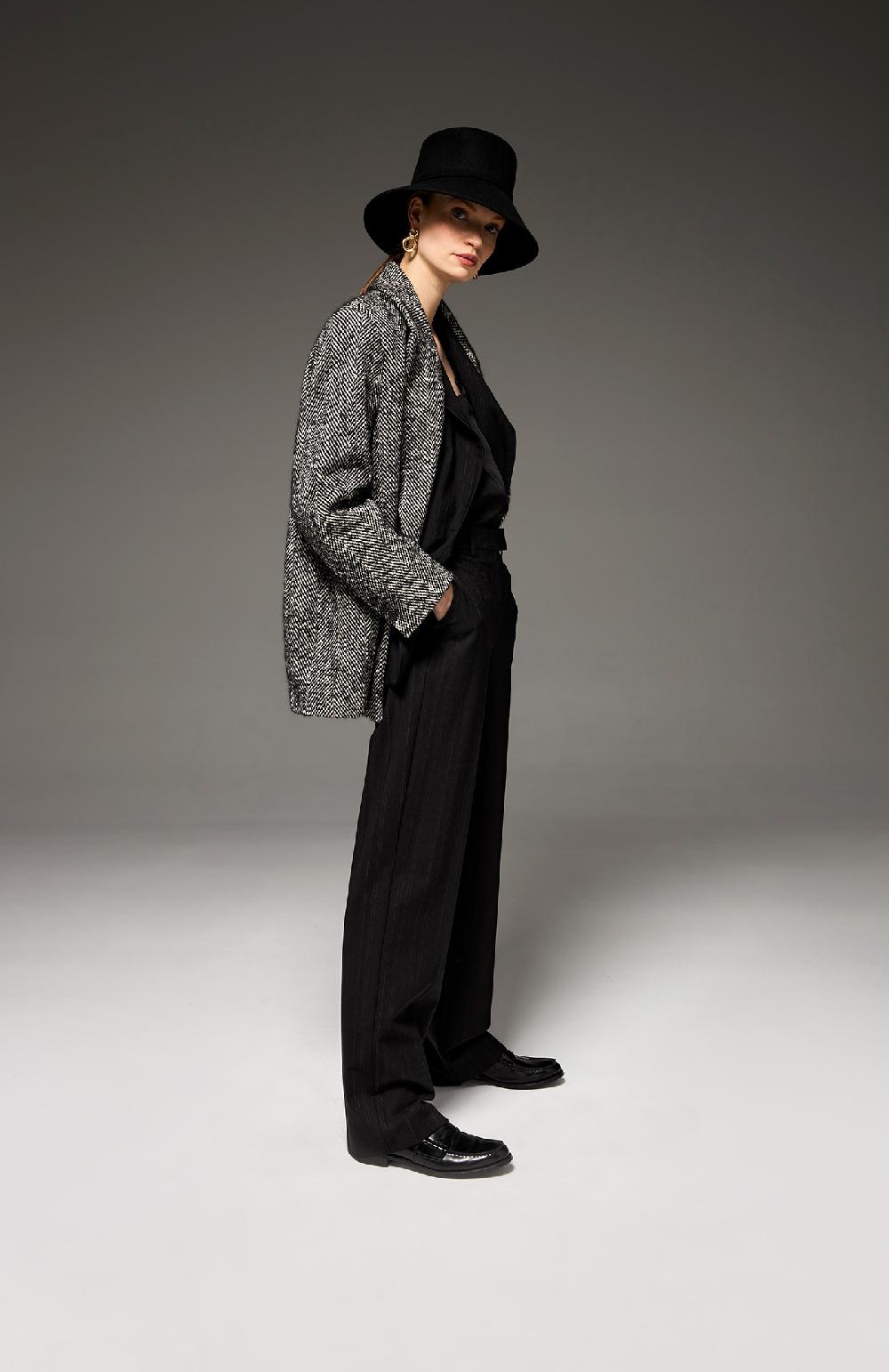 Seventy Pantalone Lungo A Gamba Dritta In Misto Lana Gessato - Col. Nero