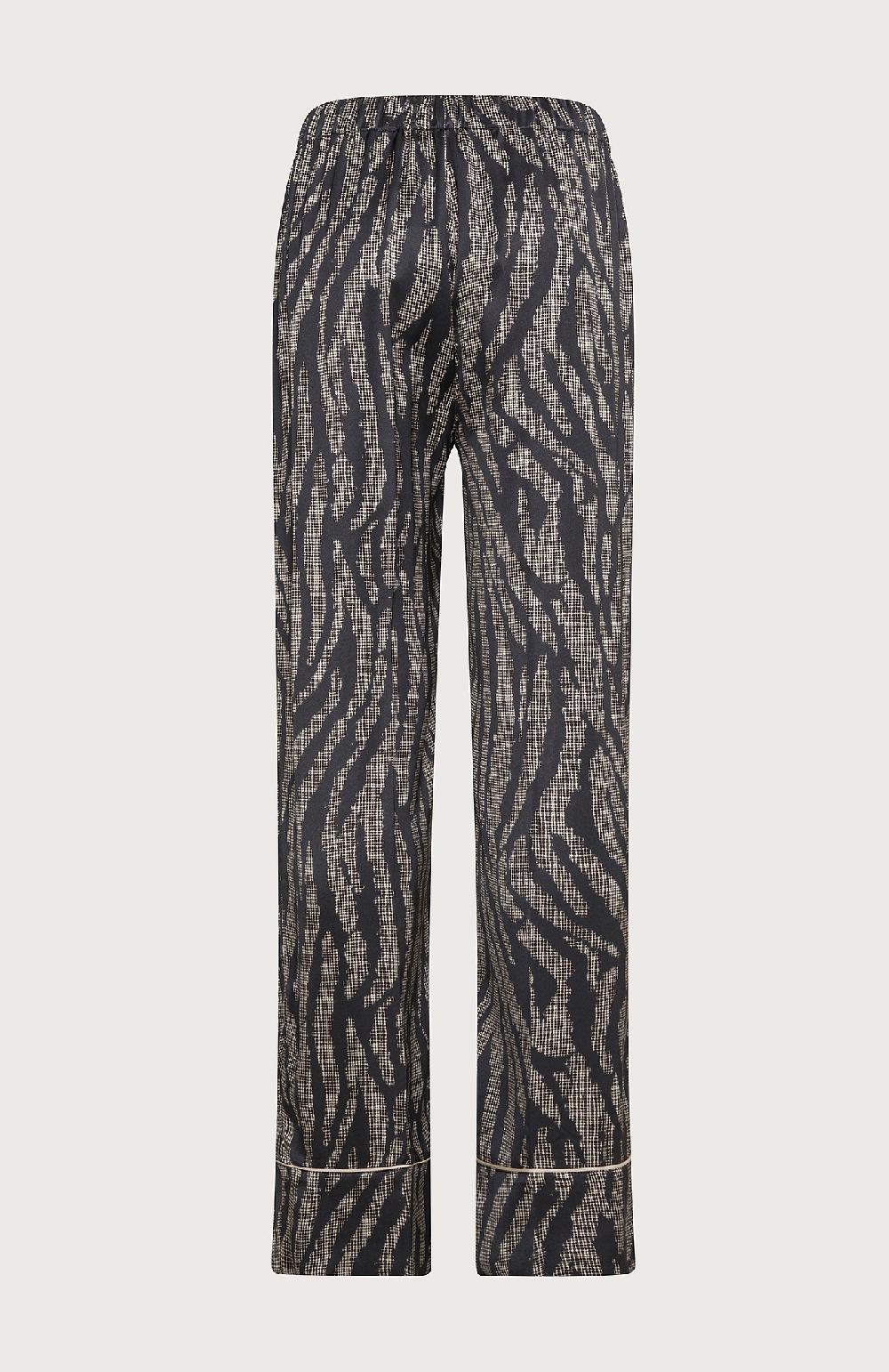 Seventy Pantalone Stile Pajamas In Raso Di Viscosa Fluido Stampa Animalier - Col. Nero