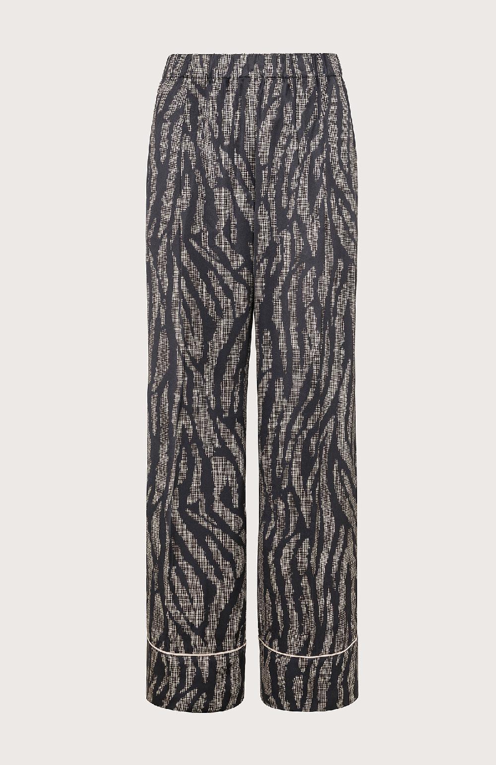 Seventy Pantalone Stile Pajamas In Raso Di Viscosa Fluido Stampa Animalier - Col. Nero