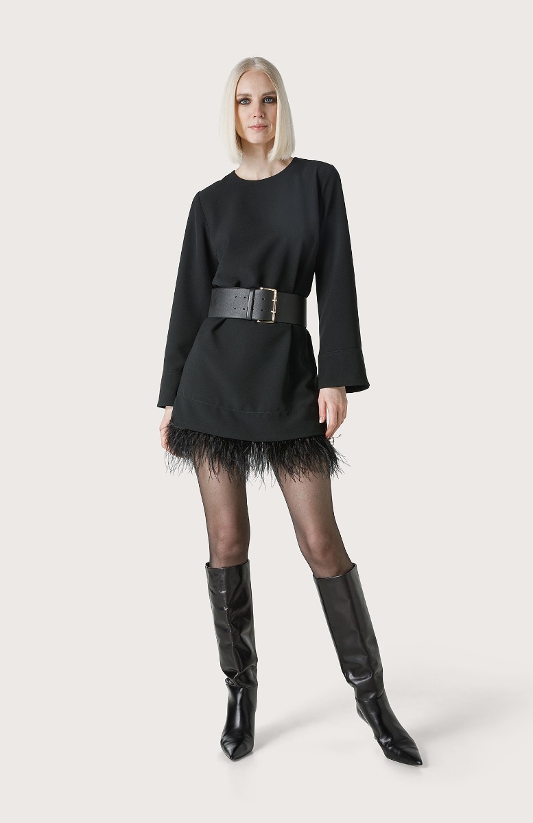 Seventy Abito Girocollo Con Piume - Col. Nero